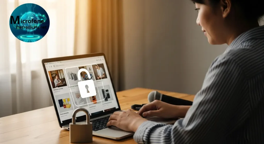 Usuário realizando compra segura por link recomendado do Microfone EletronicPlanet.