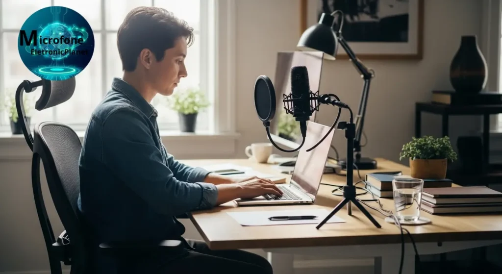 Redator atualizando artigo sobre microfones no site Microfone EletronicPlanet.